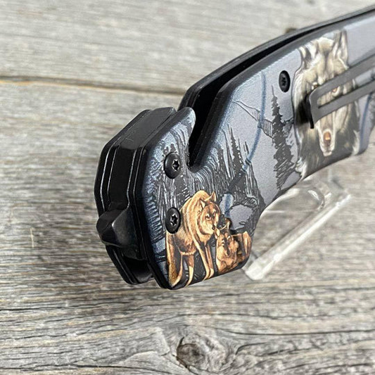 Browning Wildlife Folding Knife with Wolf & Bear Art Handle