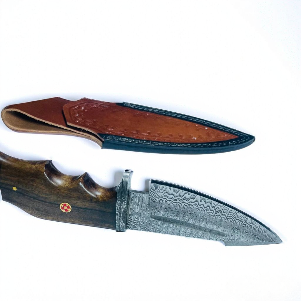 Premium Damascus Steel Fixed Blade Knife – Rosewood Handle with Lanyard Hole