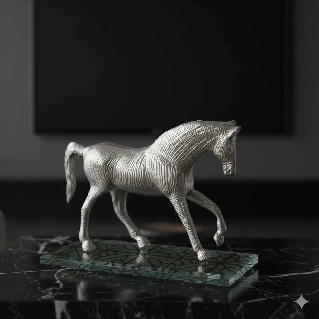 Luxury horse figure on base, silver- Massive Sculpture - Fine & sumptuously