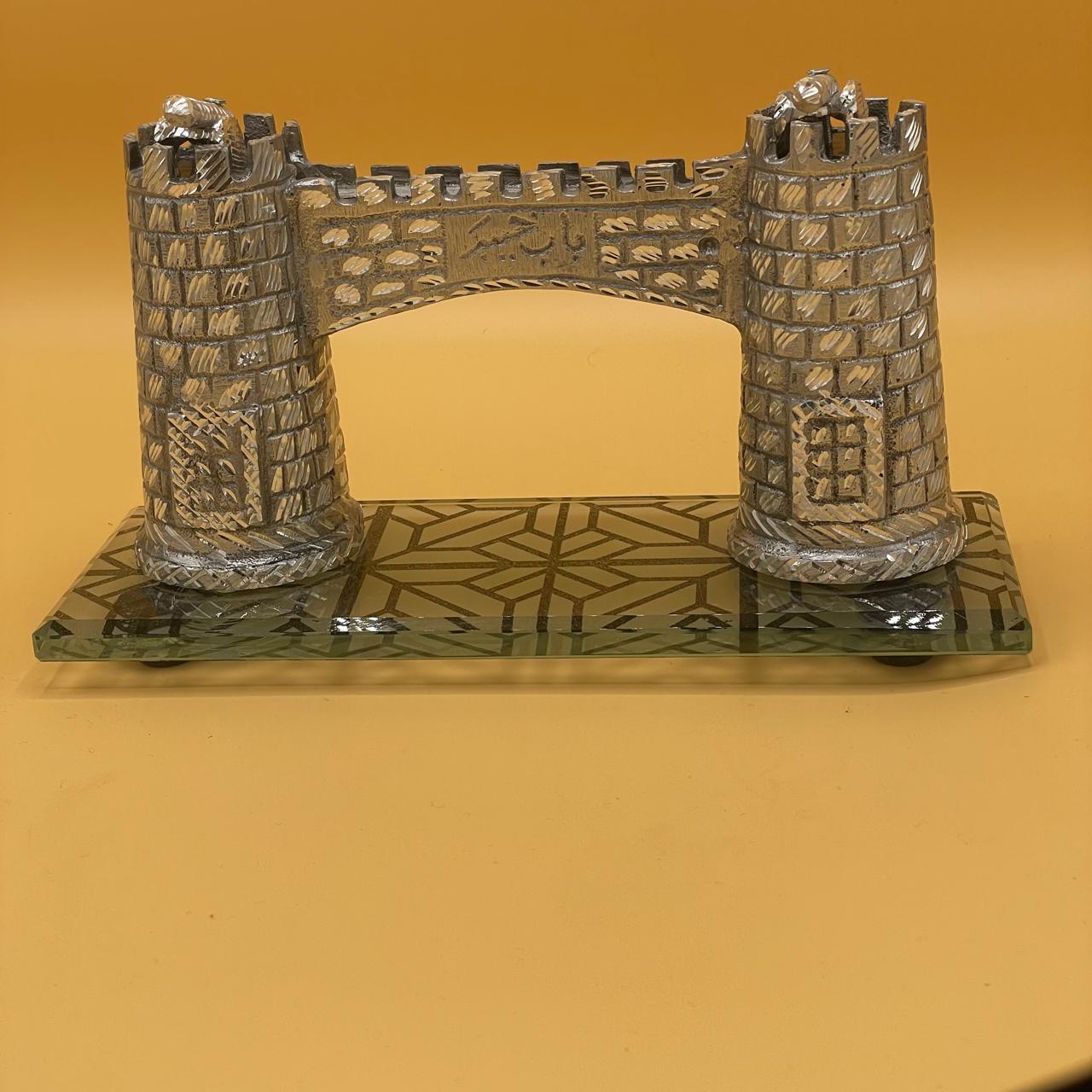 Handcrafted Metal Castle Gate Sculpture - Medieval Fortress Decor | Silver Architectural Art Piece