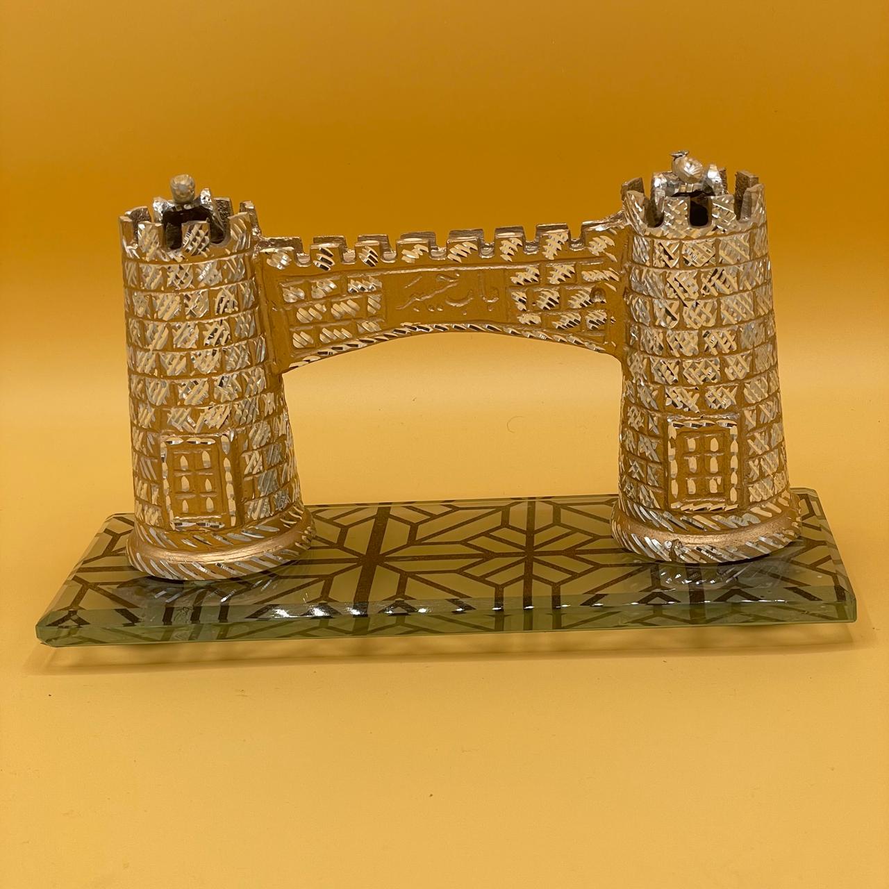Handcrafted Metal Castle Gate Sculpture - Medieval Fortress Decor | Silver Architectural Art Piece