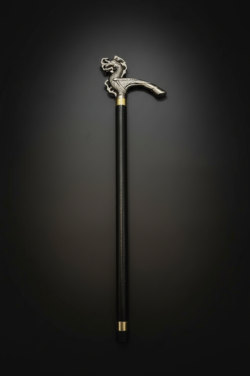 Dragon Head Sword Cane - Hidden Blade Walking Stick | Silver Handle Self Defense Cane