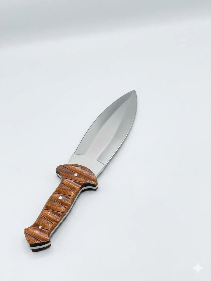Handcrafted Dagger with Carved Wood Handle & Leather Sheath