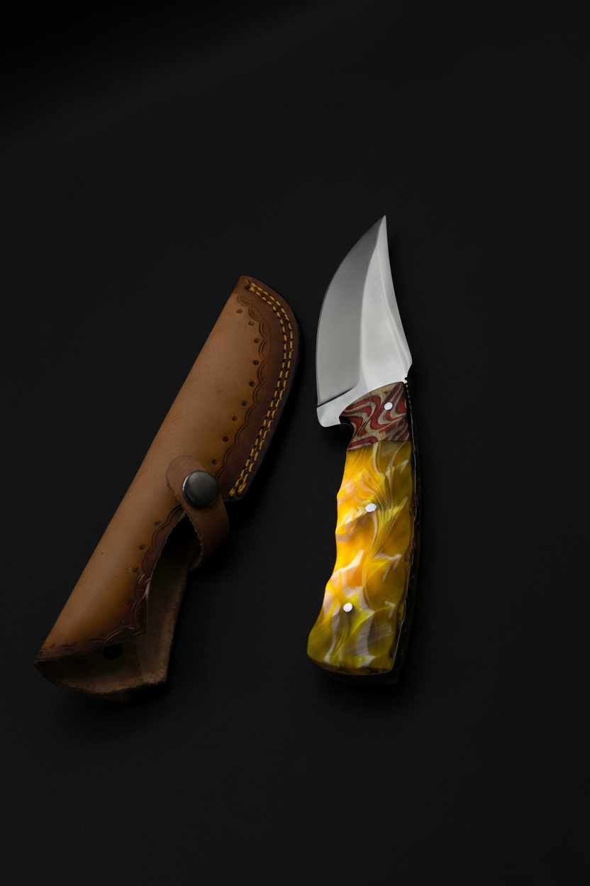 Yellow-gold resin knife diagonal on black
