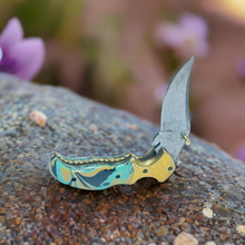 Load image into Gallery viewer, Custom Handmade Damascus Steel Pocket Knife – Abalone Shell Handle

