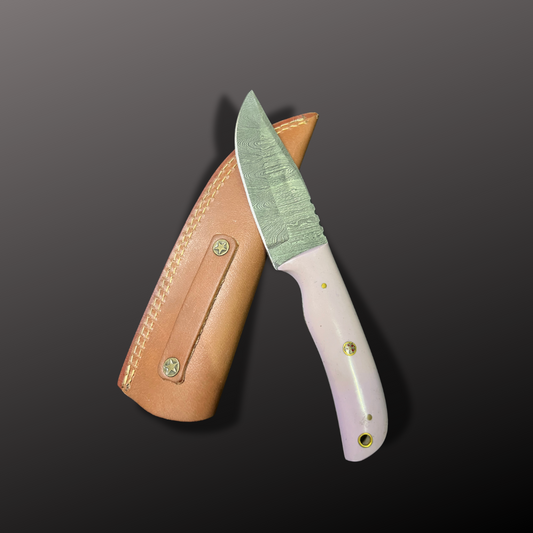 Handmade Damascus Steel Hunting Knife with Leather Sheath