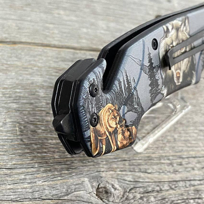 Browning Wildlife Folding Knife with Wolf & Bear Art Handle