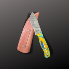 Load image into Gallery viewer, Handmade Damascus Steel Hunting Knife with Leather Sheath
