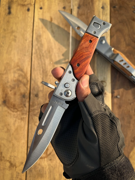 AK-47 CCCP Stiletto Switchblade Folding Knife with Rosewood Handle