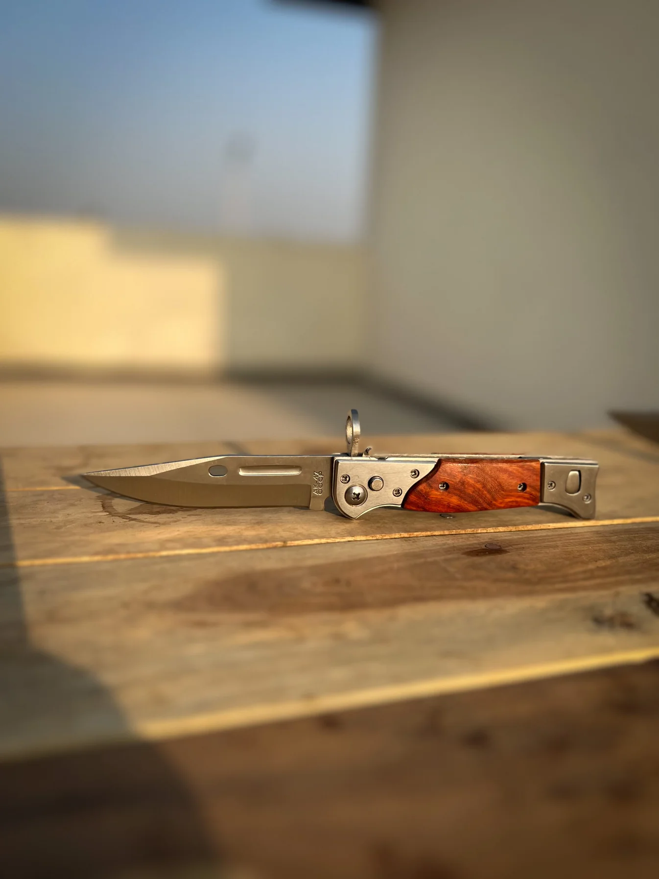 AK-47 CCCP Stiletto Switchblade Folding Knife with Rosewood Handle