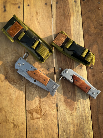 AK-47 CCCP Stiletto Switchblade Folding Knife with Rosewood Handle