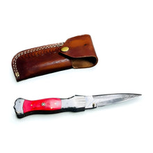 Load image into Gallery viewer, Artisan Folding Knife with Damascus Blade and Vibrant Red Handle
