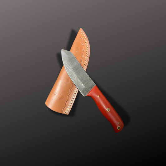 Handmade Damascus Steel Hunting Knife with Leather Sheath