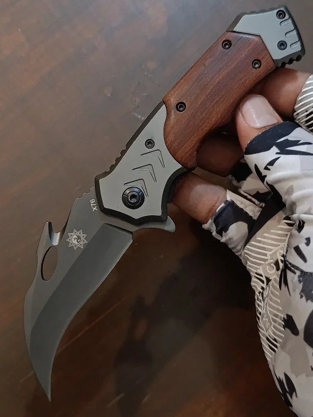 Karambit-Style Folding Knife with Rosewood Handle