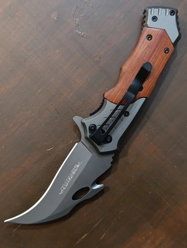 Karambit-Style Folding Knife with Rosewood Handle
