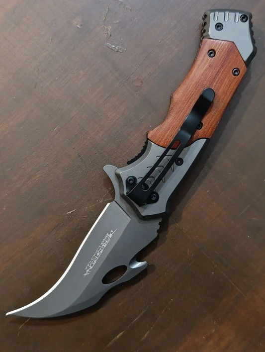 Karambit-Style Folding Knife with Rosewood Handle