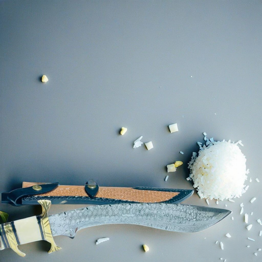 Custom Handmade Damascus Steel Kukri Bowie Knife – Stag Horn Handle for Hunting