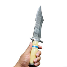 Load image into Gallery viewer, Custom Damascus Bowie with Unique Handle and Distinctive Blade Design

