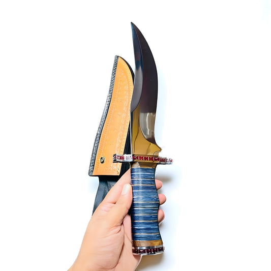 Custom Handmade D2 Tool Steel Bowie Knife – Hunting & Survival Knife with Leather Sheath