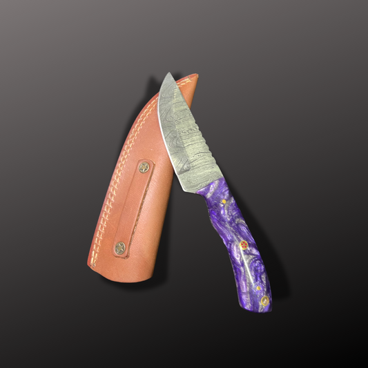 Handmade Damascus Steel Hunting Knife with Leather Sheath