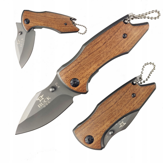 Buck USA Mini Folding Knife with Wood Handle & Keychain