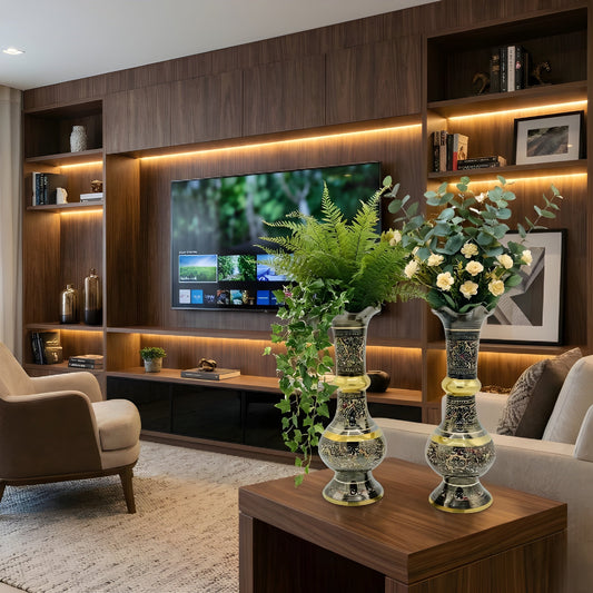 Artistic Pair of Ornate Brass Vases