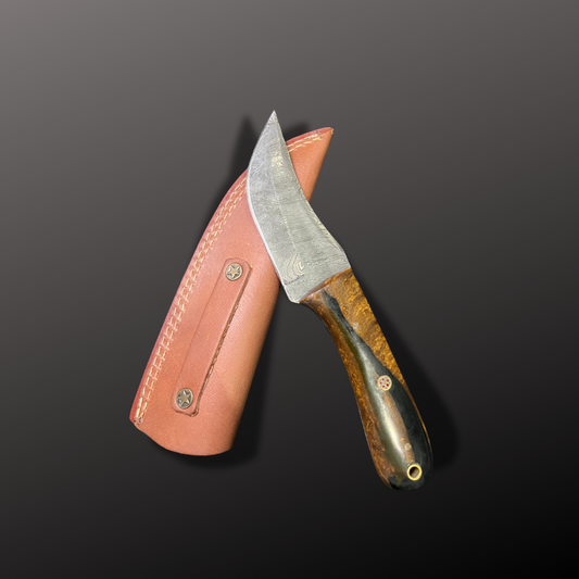 Handmade Damascus Steel Hunting Knife with Leather Sheath