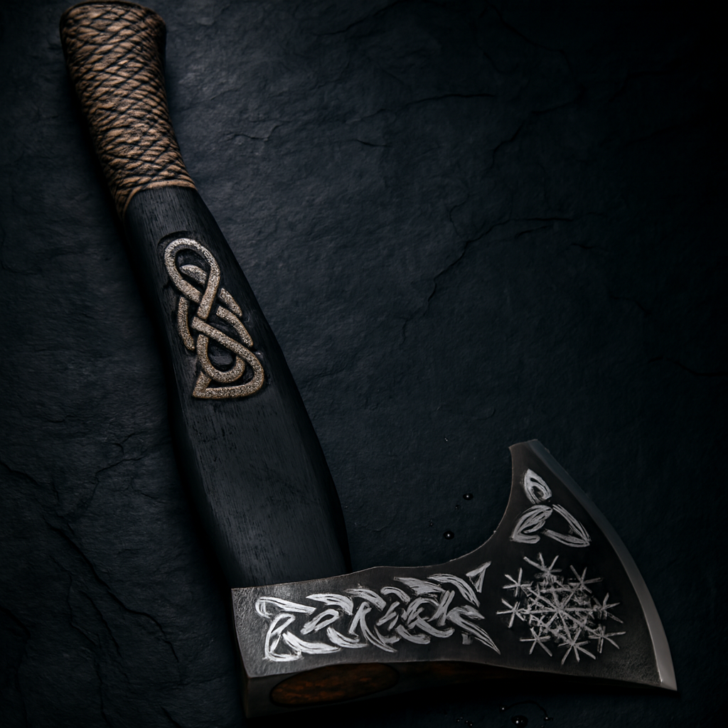 Viking Axe with Celtic Knotwork | Handcrafted Norse Symbols Hatchet