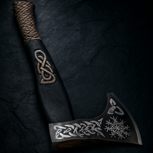 Viking Axe with Celtic Knotwork | Handcrafted Norse Symbols Hatchet