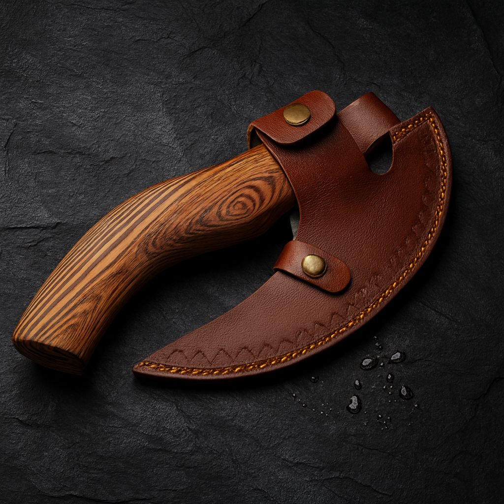 Handcrafted Viking Axe with Engraved Blade and Leather Sheath