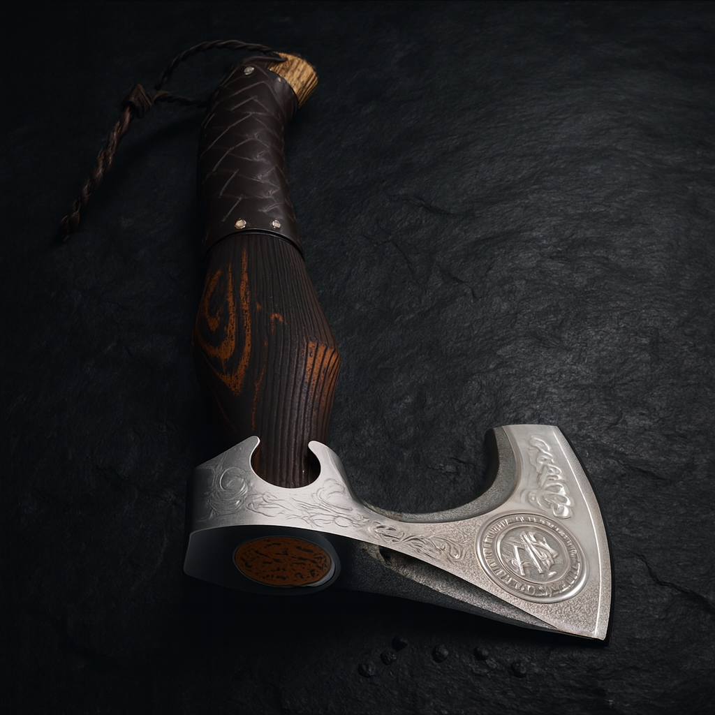17" Engraved Viking Axe – Walnut Handle with Sheath