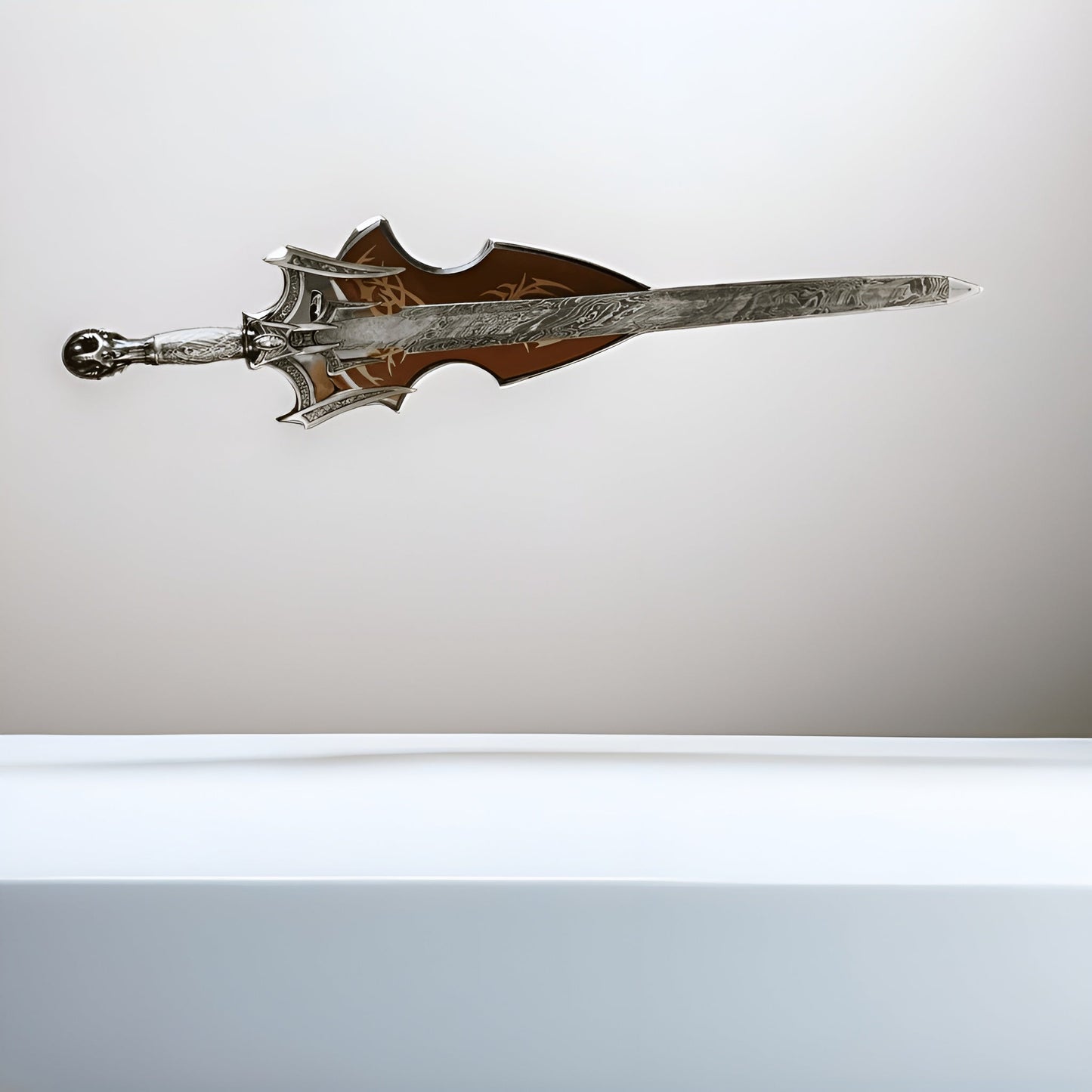 Exquisite Handcrafted Damascus Steel Sword – Elegant Design with Display Stand