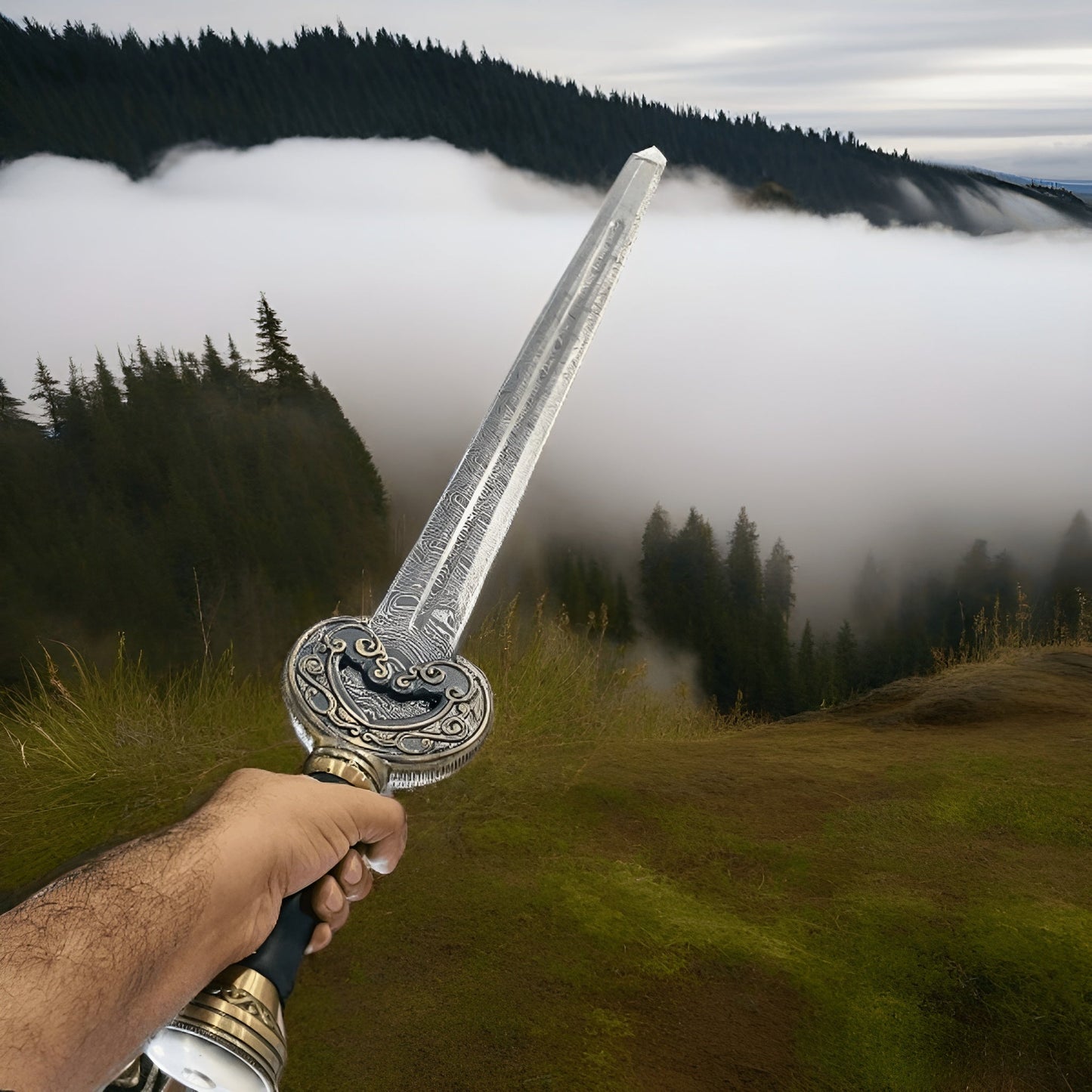 Classic Handcrafted Sword with Intricate Hilt and Shield – Collector's Edition