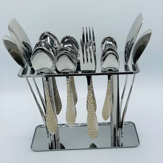 12 Persons set - New Design Double Diamond Laser Pattern Stainless Steel Cutlery Tableware Flatware Fork Knife Spoon Dinnerware Silverware Set