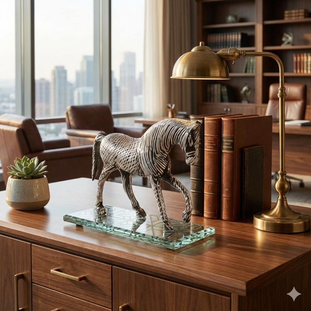 Handcrafted Metal Wire Horse Sculpture - Modern Home Decor Art Piece | Silver Decorative Statue