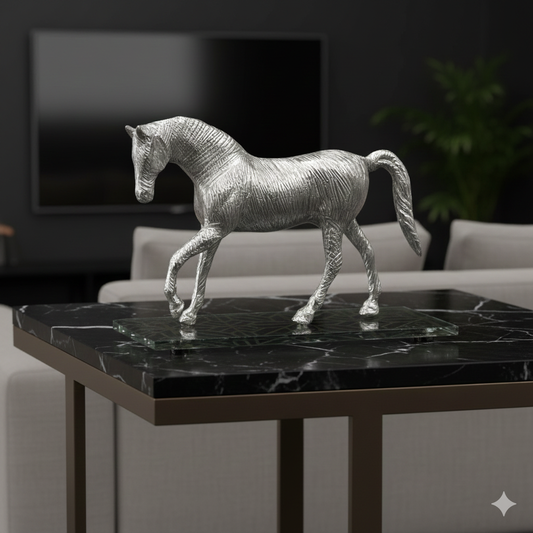 Luxury horse figure on base, silver- Massive Sculpture - Fine & sumptuously