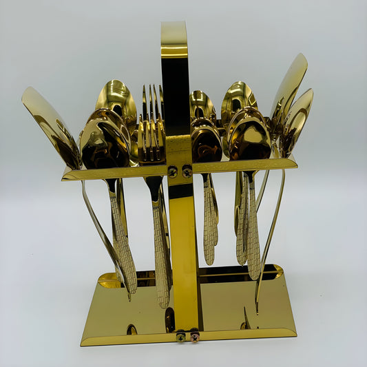 6 Persons set - Premium Stainless Steel Dining Cutlery Set Golden Lazer