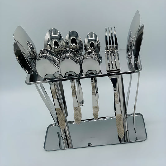 8 Persons set - Elegant Exclusive Gold Plated Laser Stainless Steel Cutlery Set