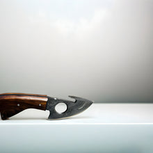 Load image into Gallery viewer, Hand-Forged Damascus Steel Gut Hook Skinning Knife – Premium Wood Handle with Leather Sheath
