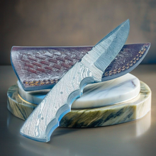 Load image into Gallery viewer, Artistic Damascus Steel Knife with Intricate Blade Design
