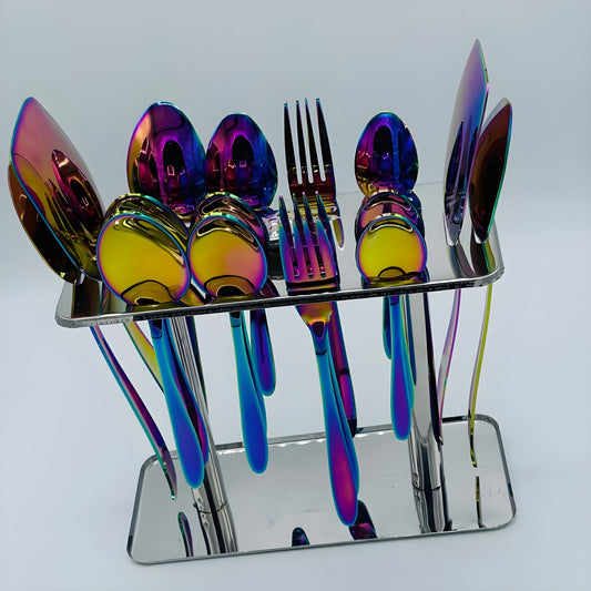 6 Persons set - Multicolor Silverware Set,Silverware Flatware Cutlery Set, Stainless Steel Utensils Service