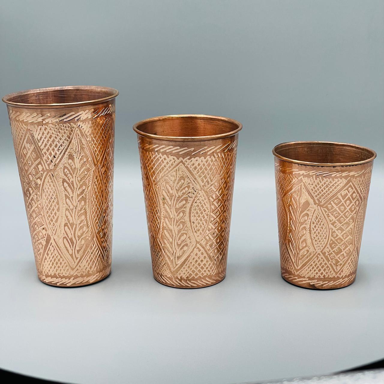 Set of Three Decorative Copper Glass