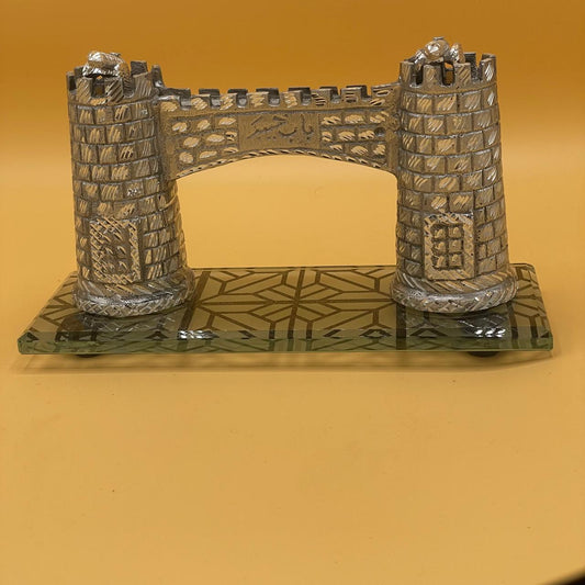 Handcrafted Brass Castle Gate Sculpture - Medieval Fortress Decor | Silver Architectural Art Piece