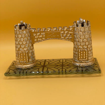 Handcrafted Brass Castle Gate Sculpture - Medieval Fortress Decor | Silver Architectural Art Piece