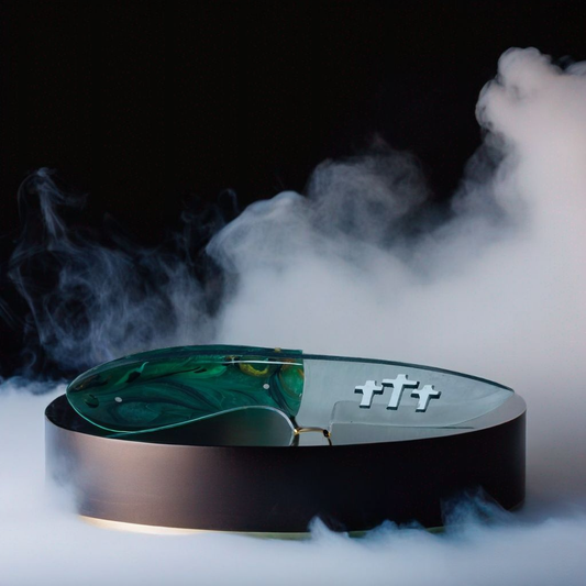 Emerald Veil: Custom Resin Handle Knife with Unique Cut-Out Blade