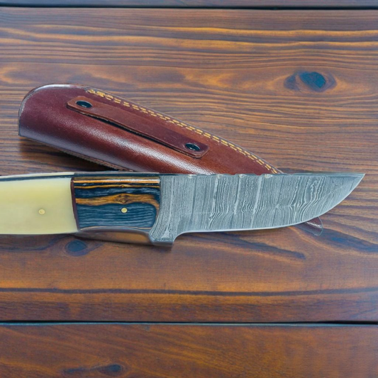 Aurora Edge: Custom Damascus Hunting Knife with Mixed Wood Handle