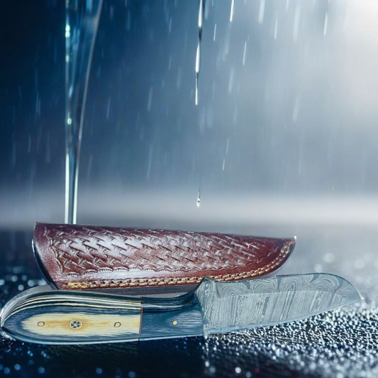 Stormline Damascus Fixed Blade Knife with Two-Tone Wood Handle