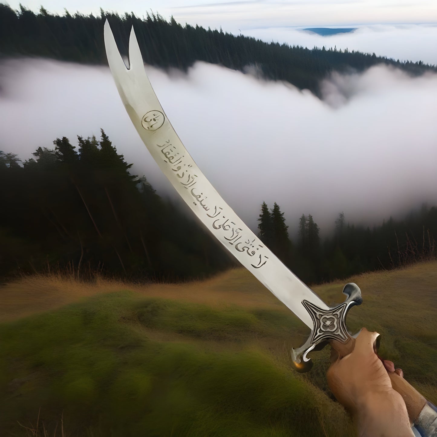 Zulfiqar Sword with Decorative Blade and Wooden Handle – Collector's Edition