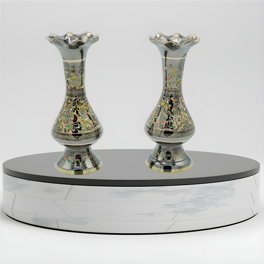 Pair of Colorful Brass Vases - 12 Inch