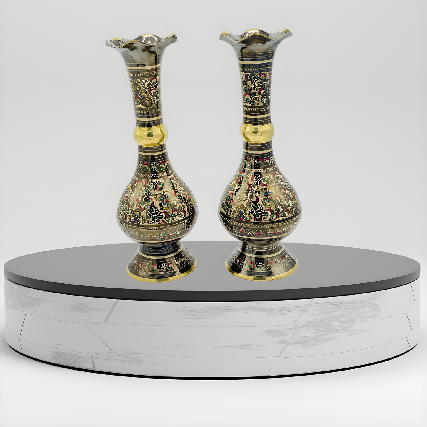 Elegant Brass Vases with Intricate Design"
